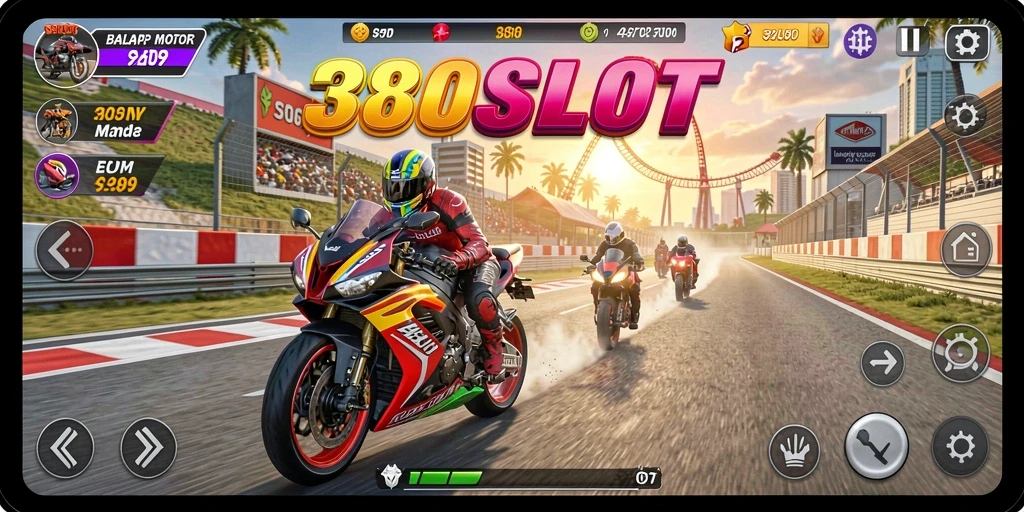 Gameplay seru 380SLOT dengan aksi balap motor.