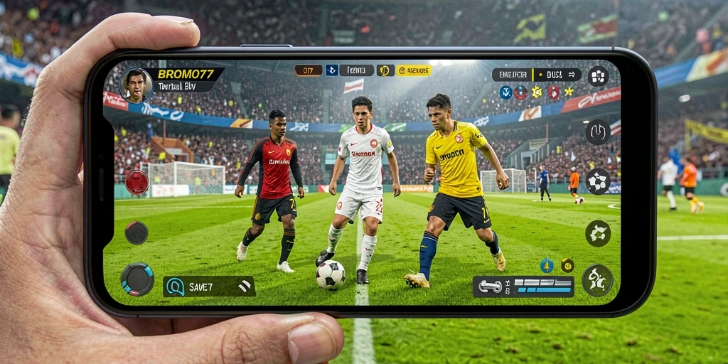 Tampilan gameplay BROMO77 dengan aksi sepak bola yang seru.