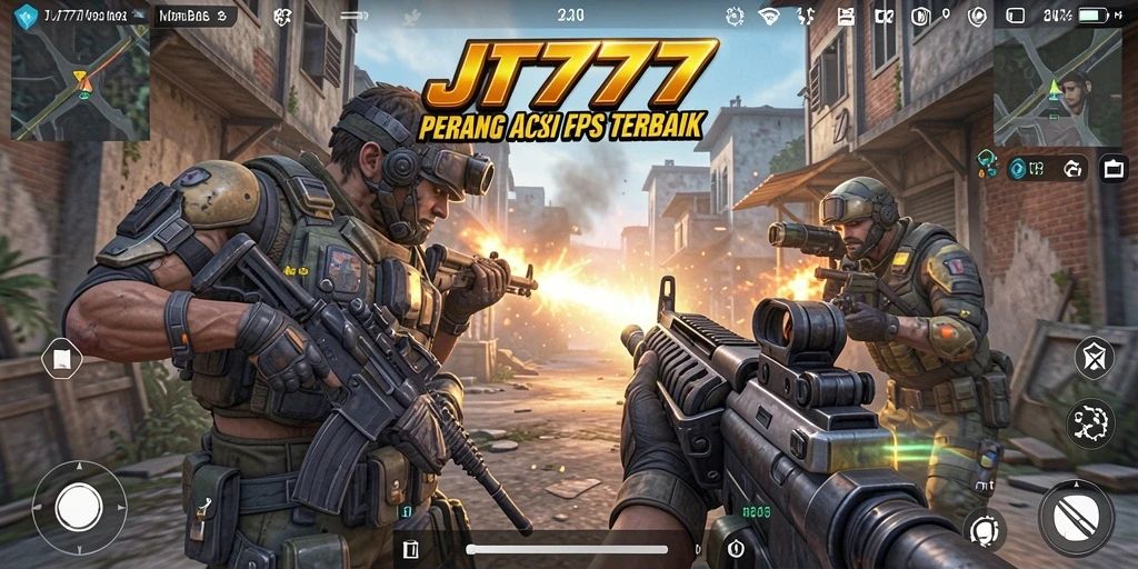 Screenshot JT777 menampilkan aksi tembak-menembak seru di arena FPS.