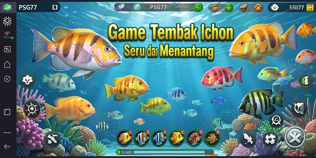 Tampilan gameplay seru PSG77 dengan berbagai jenis ikan.
